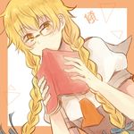  blonde_hair book braid fuchsia91 glasses long_hair monogatari_(series) oshino_shinobu solo twin_braids yellow_eyes 