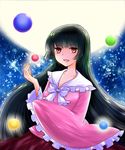  black_hair dress full_moon gem hime_cut houraisan_kaguya japanese_clothes kinamo long_hair moon night open_mouth red_eyes sky smile solo star_(sky) starry_sky touhou 