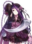  chain kama_(weapon) kusarigama long_hair mizuno_(suisuiw) purple_eyes purple_hair sengoku_bushouki_muramasa shishido_baiken sickle stuffed_animal stuffed_toy very_long_hair weapon 
