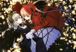  absurdres blonde_hair feathers gothic_lolita hands_together headdress highres lolita_fashion long_hair multiple_girls non-web_source nyantype official_art red_eyes rozen_maiden sakai_kyuuta scan shinku silver_hair suigintou twintails 