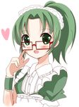  alternate_costume apron bad_id bad_pixiv_id bespectacled enmaided glasses green_eyes green_hair haru_(nature_life) heart maid maid_headdress midorikawa_nao open_mouth ponytail precure short_hair short_sleeves smile smile_precure! solo 