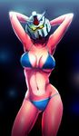  arms_up bikini breasts cleavage gundam helmet highres large_breasts navel solo swimsuit yanagida_fumita 