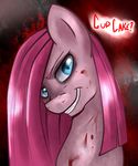  blod blood blue_eyes dialog english_text equine female friendship_is_magic hair horse kakashischika looking_at_viewer mammal my_little_pony pink_hair pinkamena_(mlp) pinkie_pie_(mlp) pony portrait smile solo straight_hair text 