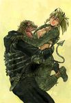  blonde_hair caiman demon dorohedoro horns hug hugging nikaido red_eyes smile tail 