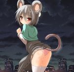  animal_ears ass blush greatmosu grey_hair highres long_sleeves looking_at_viewer looking_back mouse_ears mouse_tail nazrin panties pink_panties red_eyes short_hair solo tail thighhighs touhou underwear white_legwear 