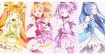  :d aida_mana blonde_hair blue_bow blue_eyes blue_hair blush bow choker closed_eyes column_lineup cure_diamond cure_heart cure_rosetta cure_sword dokidoki!_precure green_choker hair_ornament hishikawa_rikka ichi_ran interlocked_fingers kenzaki_makoto multiple_girls open_mouth orange_hair pink_bow pink_eyes pink_sleeves precure purple_choker purple_eyes purple_hair purple_skirt skirt smile spade_hair_ornament yotsuba_alice 