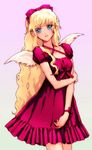  blonde_hair bow copyright_request dress gradient gradient_background hair_bow long_hair ribbon solo su_(noonrema) wings 