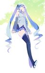  aqua_eyes aqua_hair bad_id bad_pixiv_id boots detached_sleeves from_below hatsune_miku long_hair necktie sketch skirt solo thigh_boots thighhighs twintails ume_(plumblossom) very_long_hair vocaloid walking zettai_ryouiki 