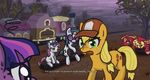  applejack_(mlp) baseball_cap big_macintosh_(mlp) blonde_hair blue_hair bow crying cub cutie_mark equine eyewear female feral freckles friendship_is_magic green_eyes hair hat horse male mammal my_little_pony outside parody pink_hair pony purple_eyes purple_hair red_hair rinrin sibling sunglasses sweetie_belle_(mlp) the_walking_dead train tree twilight_sparkle_(mlp) two_tone_hair vinyl_scratch_(mlp) young 