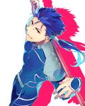  blue_hair earrings fate/stay_night fate_(series) gae_bolg jewelry kuroemon lancer long_hair male_focus polearm ponytail red_eyes solo spear weapon 