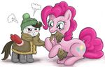  blue_eyes blush brown_eyes brown_hair clothing cutie_mark duo equine female feral friendship_is_magic fur gor1ck hair hat horse mammal my_little_pony pegasus pink_fur pink_hair pinkie_pie_(mlp) plain_background pony pound_cake_(mlp) scarf sweater white_background wings young 