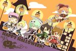  5boys ace_grit ahoge animal_ears bakugan bakugan_new_vestroia baron_leltoy broom cape chibi halloween hat highres kazami_shun kuusou_danma marukura_marucho mira_fermen multiple_boys omatou pumpkin scythe star tail witch_hat 