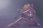  anthro arm_support barefoot blonde_hair blue_eyes breasts chip_&#039;n_dale_rescue_rangers chip_'n_dale_rescue_rangers disney female gadget_hackwrench grey_background hair hindpaw human_feet long_hair looking_at_viewer mammal mouse navel nude paws plain_background plantigrade pose rodent seductive side_boob side_view sitting solo velena-gorosama 