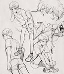  drinking emiya_shirou fate/stay_night fate_(series) kuroemon male_focus monochrome shirt shorts t-shirt 