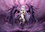  akkijin chaos_(shinkai_no_valkyrie) choker elbow_gloves gloves lightning long_hair navel red_eyes shinkai_no_valkyrie thighhighs torn_clothes white_hair wings 