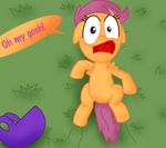  ajmstudios blue_fur cub dialog duo english_text equine eyes female feral first_person_view friendship_is_magic fur grass grin hair helmet horn horse looking_at_viewer lying mammal mountain my_little_pony orange_fur outside pegasus pony purple_eyes purple_hair scared scootaloo_(mlp) scooter standing text tongue tree trixie_(mlp) two_tone_hair unicorn wings young 
