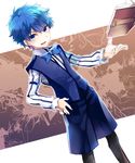  blue_eyes blue_hair book bow bowtie fate/extra fate/extra_ccc fate_(series) hans_christian_andersen_(fate) kuroemon legwear_under_shorts male_focus shorts solo vest 