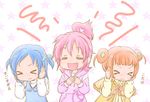  &gt;_&lt; aida_mana bad_singing closed_eyes covering_ears dokidoki!_precure half_updo hands_on_own_chest hishikawa_rikka multiple_girls music pink_hair precure short_hair singing star starry_background yoshimi50 yotsuba_alice younger 