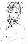  bun_cover chinese_clothes chun-li double_bun greyscale lips monochrome solo street_fighter willcan 