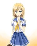  :d blonde_hair blue_eyes christa_renz hair_ornament hairclip kamiyama_izumi open_mouth pleated_skirt school_uniform serafuku shingeki_no_kyojin short_hair short_sleeves skirt smile solo 