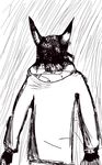  black-white canine clothing fox mammal nightmare_fuel rain scetch solo unknown_artist 