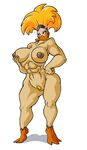  avian beak biceps big_breasts blonde_hair breasts duck erect_nipples eyewear female glasses hair headband lordstevie mighty_ducks muscles muscular_female nipples non-mammal_breasts nude plain_background pubes pussy smile solo tanya_vanderflock white_background 