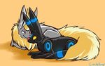  candyfoxy duo eeveelution feral flareon licking lying nintendo one_eye_closed orange_background plain_background pok&#233;mon pok&eacute;mon purple_eyes shiny_pok&#233;mon smile tongue umbreon video_games wink yellow_eyes 