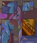  absurd_res anthro anthrofied bed blue_eyes blue_fur clothing comic dialog duo english_text equine eyes female friendship_is_magic fur hair hi_res horse inside mammal multi-colored_hair my_little_pony pegasus pink_fur pink_hair pinkamena_(mlp) pinkie_pie_(mlp) pony purple_eyes rainbow_dash_(mlp) rainbow_hair rei-moonveil renee-moonveil smile stairs text wings 