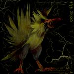  beak bird black_background blood creepy lightning nintendo no_eyes open_mouth plain_background pok&#233;mon pok&eacute;mon pokemonfromhell solo video_games wings zapdos 
