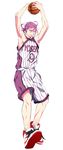  1boy basketball basketball_uniform kuroko_no_basuke male male_focus murasakibara_atsushi purple_hair shoes sneakers solo sportswear 