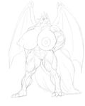  abs biceps big_breasts breasts claws dragon erect_nipples female horn huge_breasts invalid_tag marauder6272 monochrome muscles muscular_female nipples non-mammal_breasts nude pencil pose pussy scalie sketch smile wings 