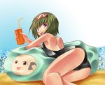  artist_request drink gamilas green_hair hilde_schultz purple_eyes solo swimsuit uchuu_senkan_yamato uchuu_senkan_yamato_2199 zero_jager 