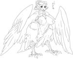  1girl breasts feathers female full_body harpy huge_breasts looking_at_viewer monochrome monster_girl nezumi nezunezu pasties simple_background solo translated wings 