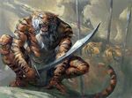  chest_tuft clothed clothing feline fur jedit_ojanen_of_efrava magic_the_gathering male mammal polearm rock spear sword teeth tiger tree tuft weapon wizards_of_the_coast yellow_eyes 