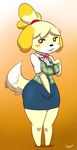  anthro blush breasts canine cute dog female hair isabelle_(animal_crossing) izzy looking_at_viewer mammal nintendo slypon smile two_tone_hair video_games 