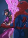  1boy 1girl battle capcom crossover han_juri kicking marvel md5_mismatch spider-man spider-man_(series) street_fighter tight-web 