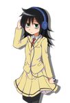  bags_under_eyes beats_by_dr._dre black_hair blush brand_name_imitation green_eyes hair_over_one_eye headphones kuroki_tomoko long_hair mohya necktie pantyhose school_uniform skirt solo watashi_ga_motenai_no_wa_dou_kangaetemo_omaera_ga_warui! 