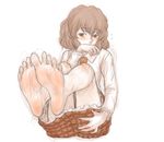  ascot barefoot blush checkered checkered_skirt covering_mouth feet full_body kazami_yuuka kuro_suto_sukii long_sleeves long_toenails outstretched_foot pov_feet red_eyes shirt simple_background sketch skirt soles solo toenails toes touhou white_background 