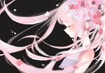  black_background closed_eyes floating_hair flower from_side hair_flower hair_ornament long_hair nucco original pink_hair profile solo tegaki twintails 