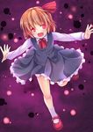  :d blonde_hair fang hair_ribbon mary_janes niiya open_mouth outstretched_arms red_eyes ribbon rumia shoes short_hair smile solo spread_arms touhou 