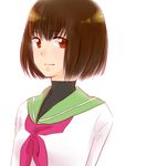  brown_hair kana-ak looking_at_viewer mawaru_penguindrum oginome_ringo red_eyes school_uniform serafuku short_hair simple_background smile solo upper_body white_background 