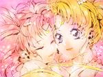  bishoujo_senshi_sailor_moon blonde_hair cheek-to-cheek chibi_usa closed_eyes cuddling earrings face facial_mark forehead_mark hair_ornament hairclip jewelry lips lowres mochizuki_akari multiple_girls oekaki pink_hair tsukino_usagi 