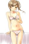  bikini brown_eyes brown_hair futami_mami highres ice2002 idolmaster idolmaster_(classic) long_hair side-tie_bikini side_ponytail solo swimsuit 