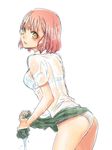  bad_id bad_pixiv_id bra breasts chihiro_(onigiri) looking_back medium_breasts nanami_haruka panties short_hair simple_background skirt solo underwear uta_no_prince-sama wet wet_clothes white_background wringing_clothes wringing_skirt yellow_eyes 