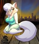  bare_feet big_breasts breasts cat cats_don&#039;t_dance cats_don't_dance cleavage clothed clothing dress feline female fluffy_tail kneeling looking_at_viewer mammal sawyer seththedragon smile solo stage wide_hips 