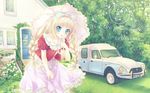  :d artist_name blonde_hair blue_eyes blush braid car citroen citroen_acadiane flower french frilled_skirt frills ground_vehicle hanakomiti house long_hair motor_vehicle open_mouth original parasol ribbon skirt smile solo stamp tree twin_braids twintails umbrella van vest wing_collar 