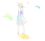  ahoge artoria_pendragon_(all) back bad_id bad_pixiv_id bare_legs bare_shoulders blonde_hair choker dress fate/stay_night fate_(series) green_eyes hair_bun highres pigeon-toed saber sandals solo sundress tthal 