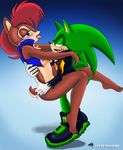  blue_eyes breasts chipmunk couple duo female gloves green_body hair hedgehog leather_jacket male mammal oyashirothr43 penetration penis red_hair rodent sally_acorn scar scourge_the_hedgehog sega sex sonic_(series) straight teeth tongue tongue_out vaginal vaginal_penetration 