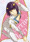  androgynous bad_id bad_pixiv_id black_hair blue_eyes bob_cut bruno_buccellati hair_ornament jojo_no_kimyou_na_bouken male_focus purple_hair solo yoshitaro_(almendra) zipper 