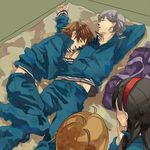  2girls amagi_yukiko black_hair brown_hair camping hairband hanamura_yousuke long_hair male_focus mhr multiple_boys multiple_girls narukami_yuu persona persona_4 satonaka_chie sleeping tent track_suit 